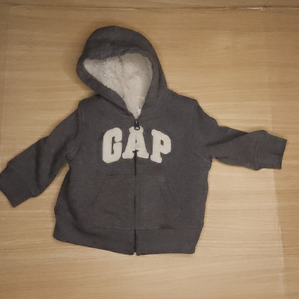 Baby Gap Infant Grey Fleece Lined Full Zip Hooded Sweatshirt 3-6 Months